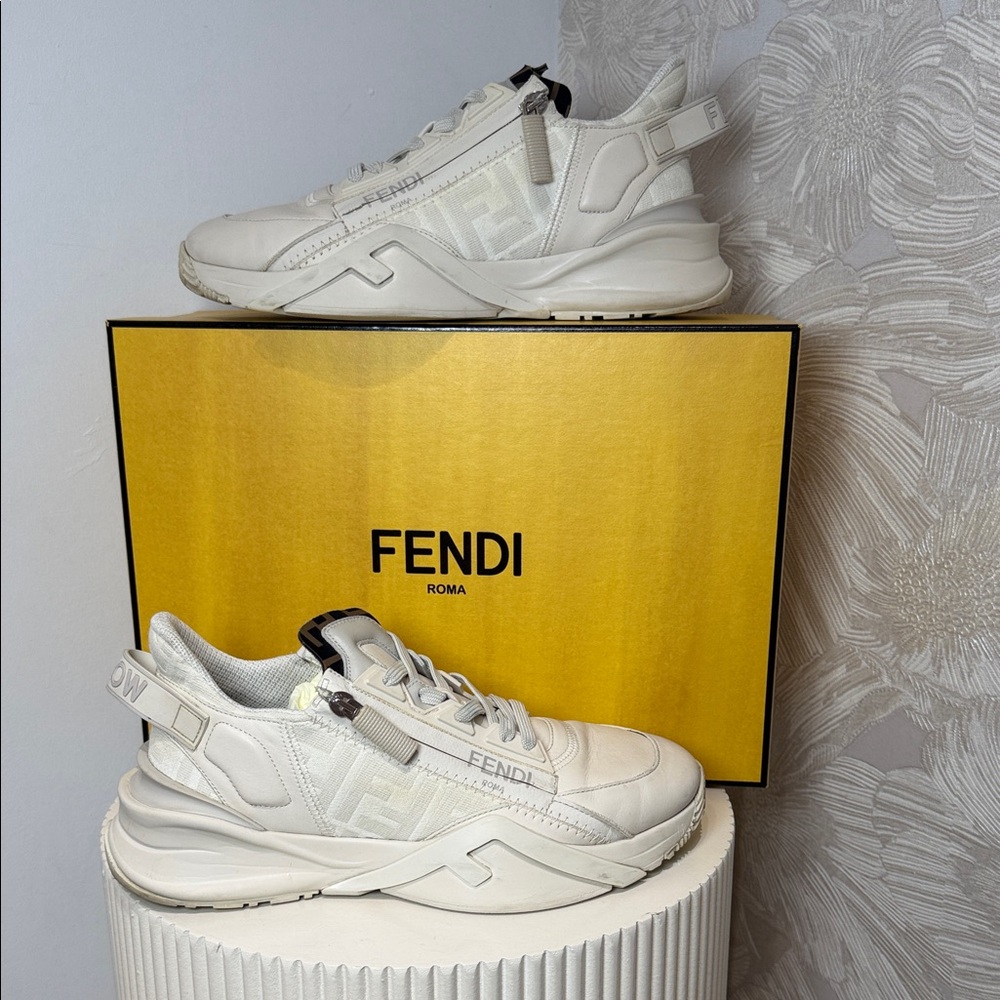 Fendi Flow White Leather Sneakers FF Logo Size 39